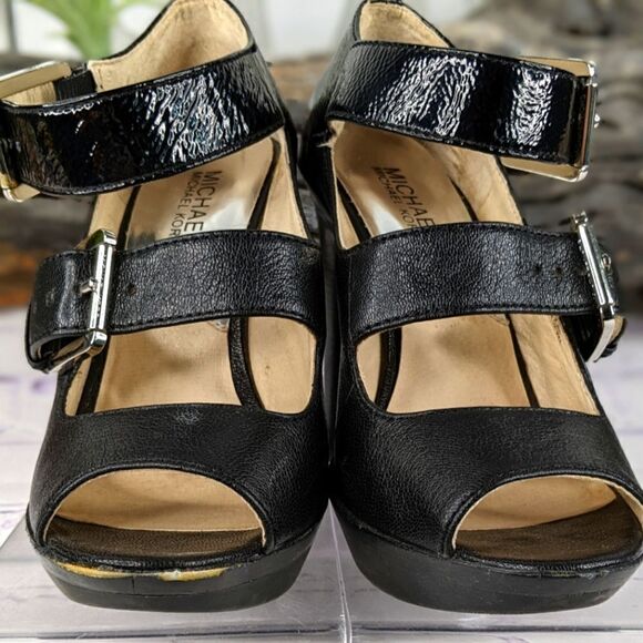 Michael Kors Desert Double Buckle Black Platform Chunky Heel Sandal - Picture 7 of 10